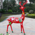 Decorative life size fiberglass colorful christmas deer statue for home